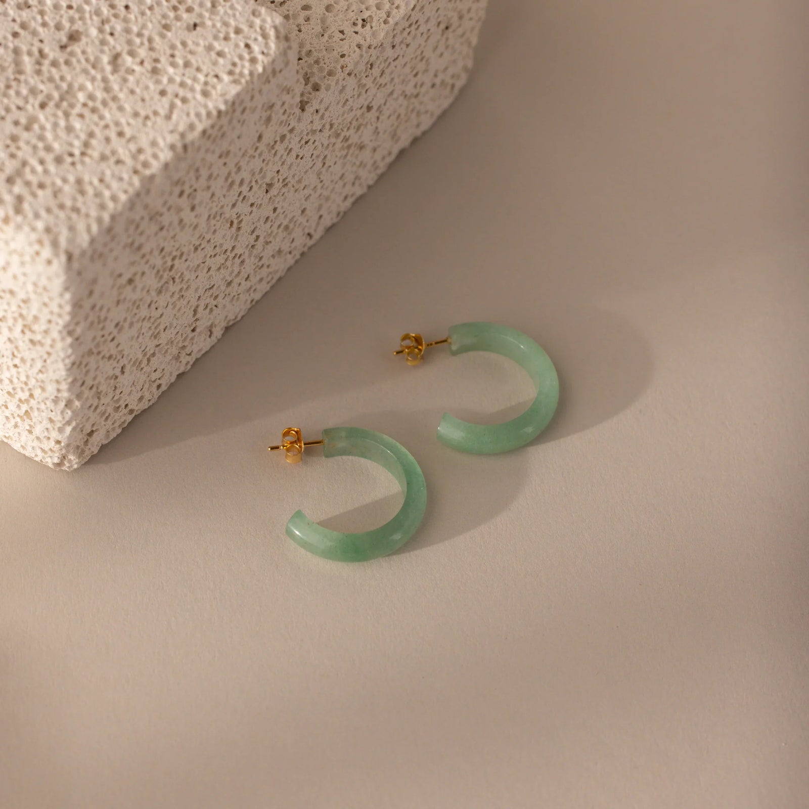 Jade Hoop Earrings 18K Gold